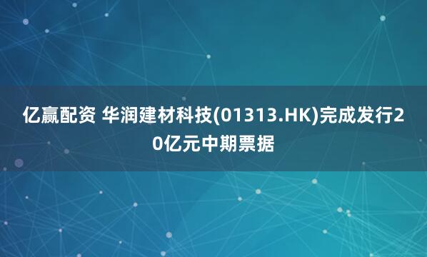 亿赢配资 华润建材科技(01313.HK)完成发行20亿元中期票据